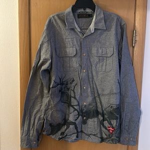 Akoo & Co Men’s Deer Bucks Outdoor Button Down Cotton Shirt Gray Size XL